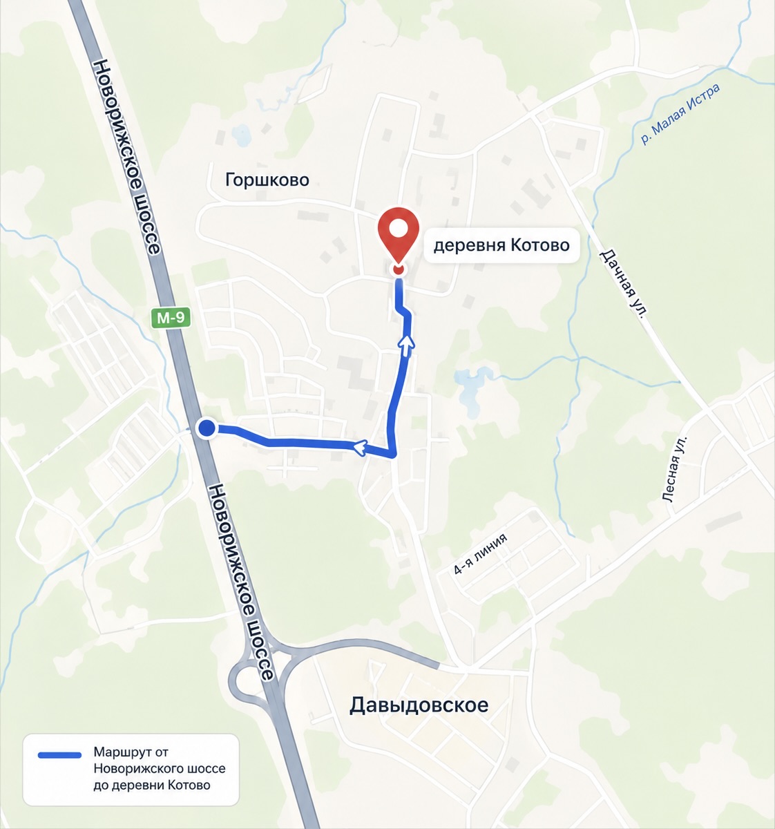 Схема проезда от Новорижского шоссе до деревни Котово